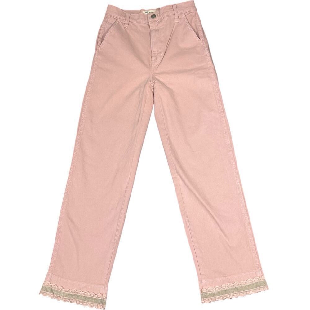 Madewell Pink Wide-Leg Pants with Lace Hem Size 25 - Picture 2 of 8
